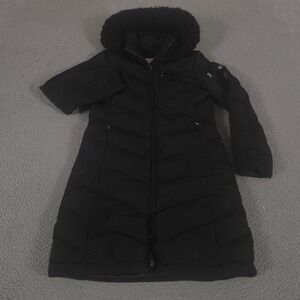 Calvin Klein Jacket Womens S Black Long Quilted Down Puffer Parka Faux Fur Hood